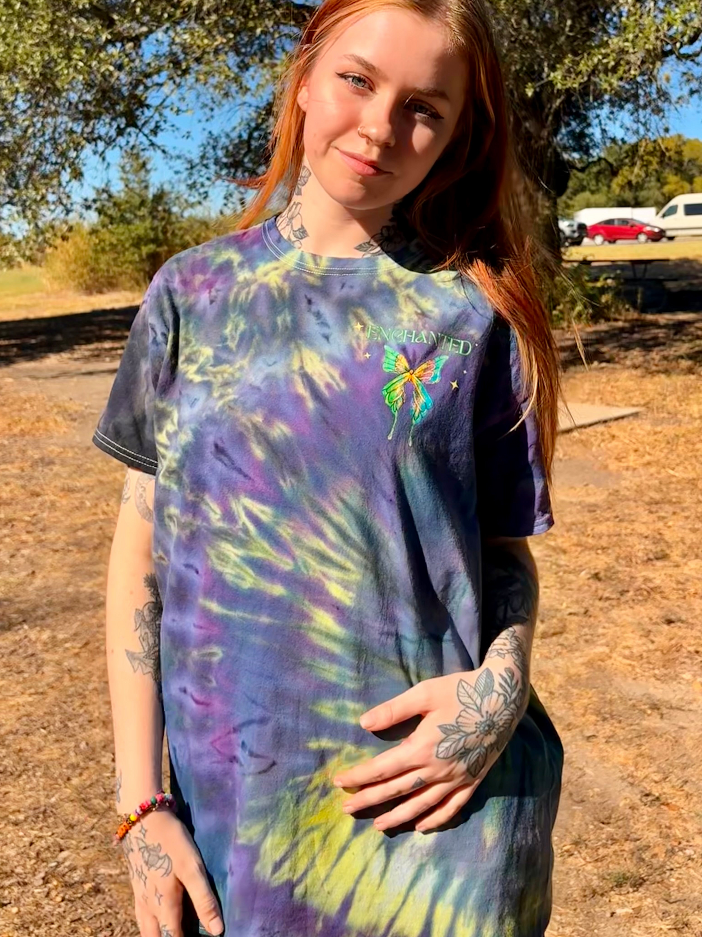 ‘Enchanted’ Metallic Watercolor Butterfly Tie Dye Tee T-Shirt