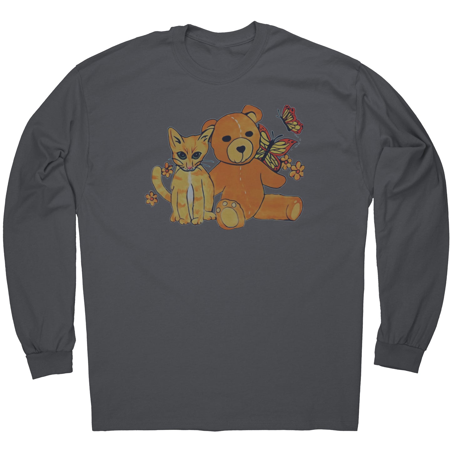 'A Field of Whimsy' Kitten and Teddy Bear Long Sleeve Tee T-Shirt