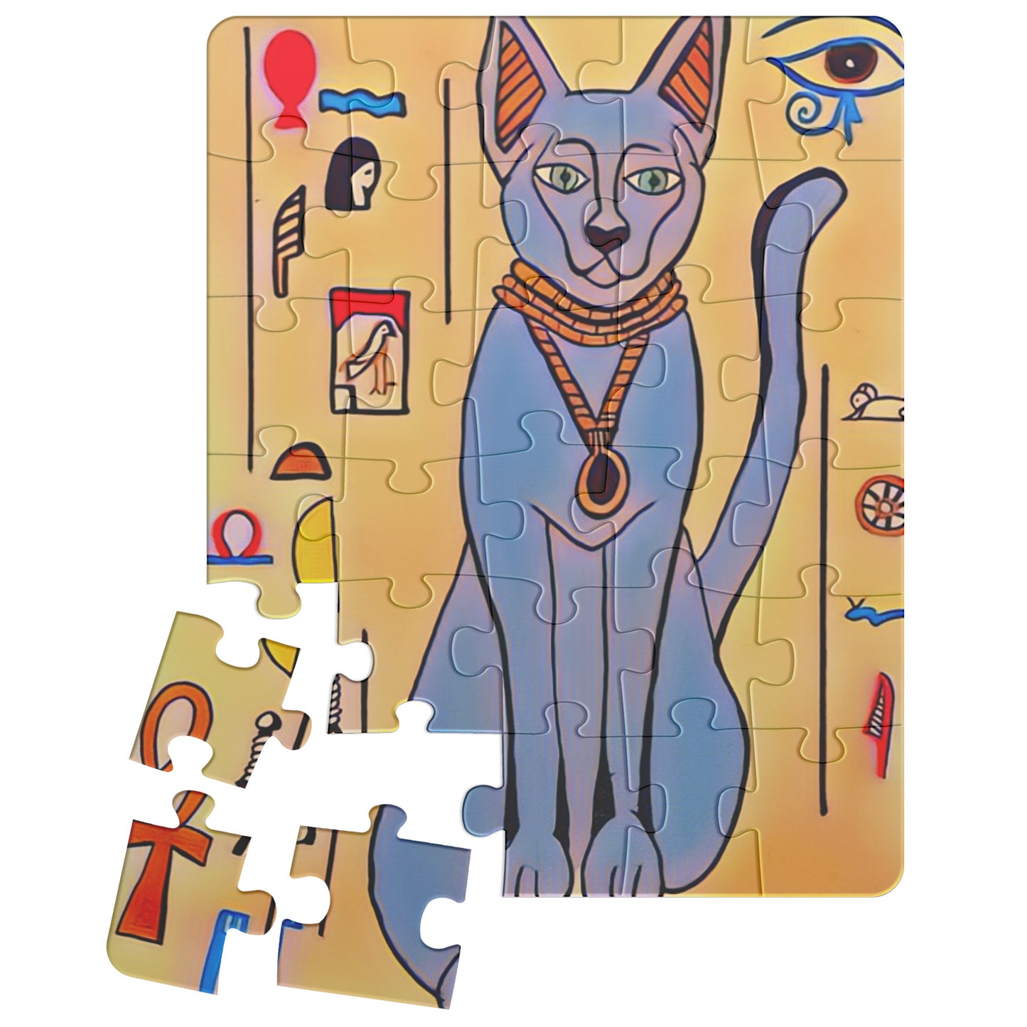 Ancient Hieroglyphs Egyptian Cat Painting Puzzle