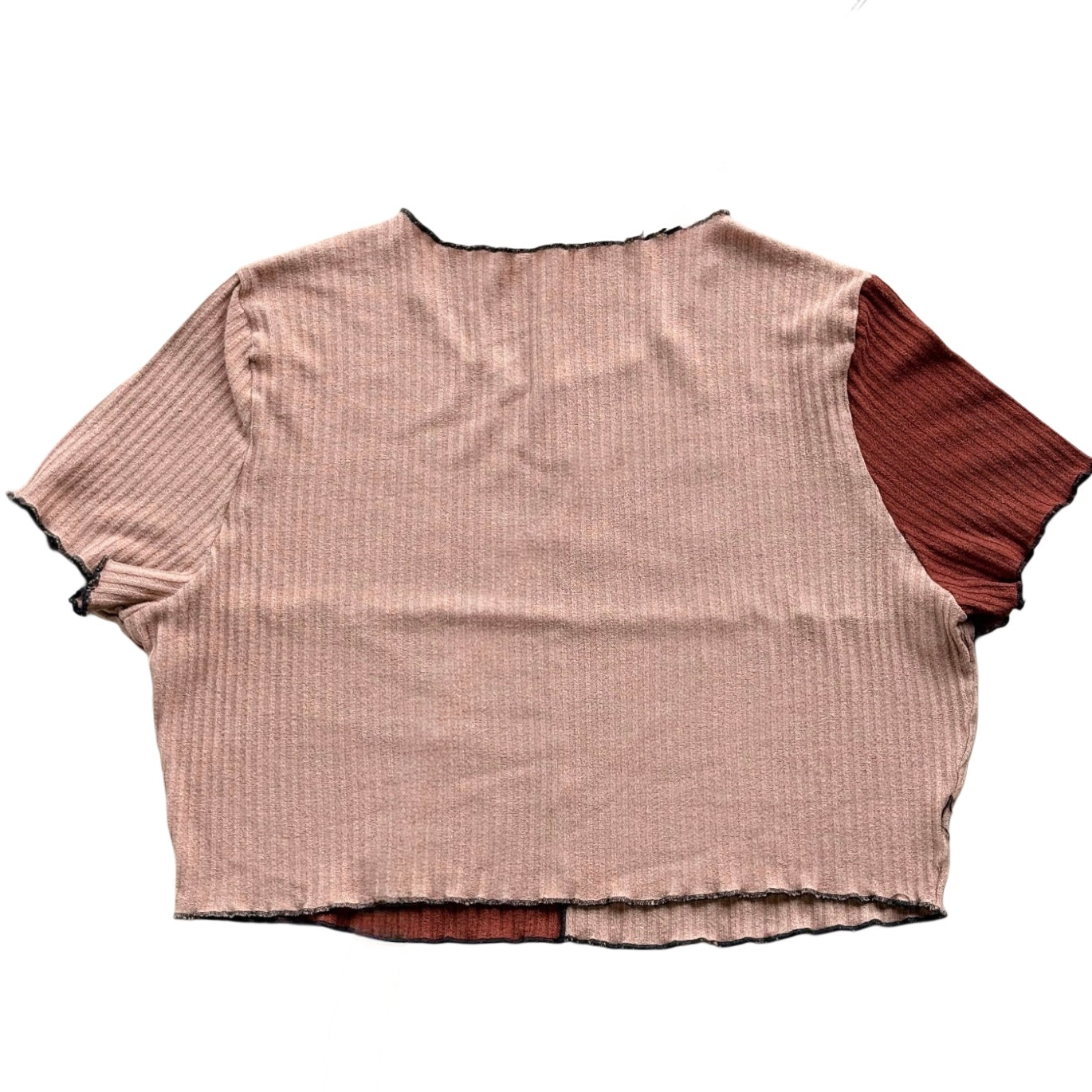 "No Rain, No Flowers" Two Tone Patchwork Crop Top Large Tee