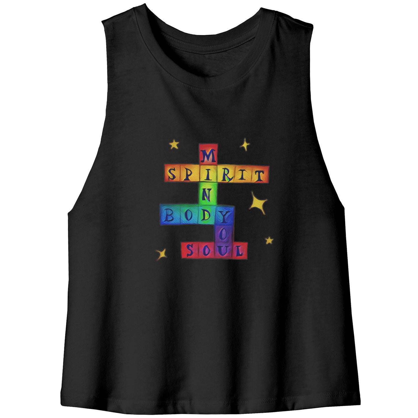 Mind, Body, Spirit, Soul YOU Crossword Chakra Rainbow Crop Tank Top Tee