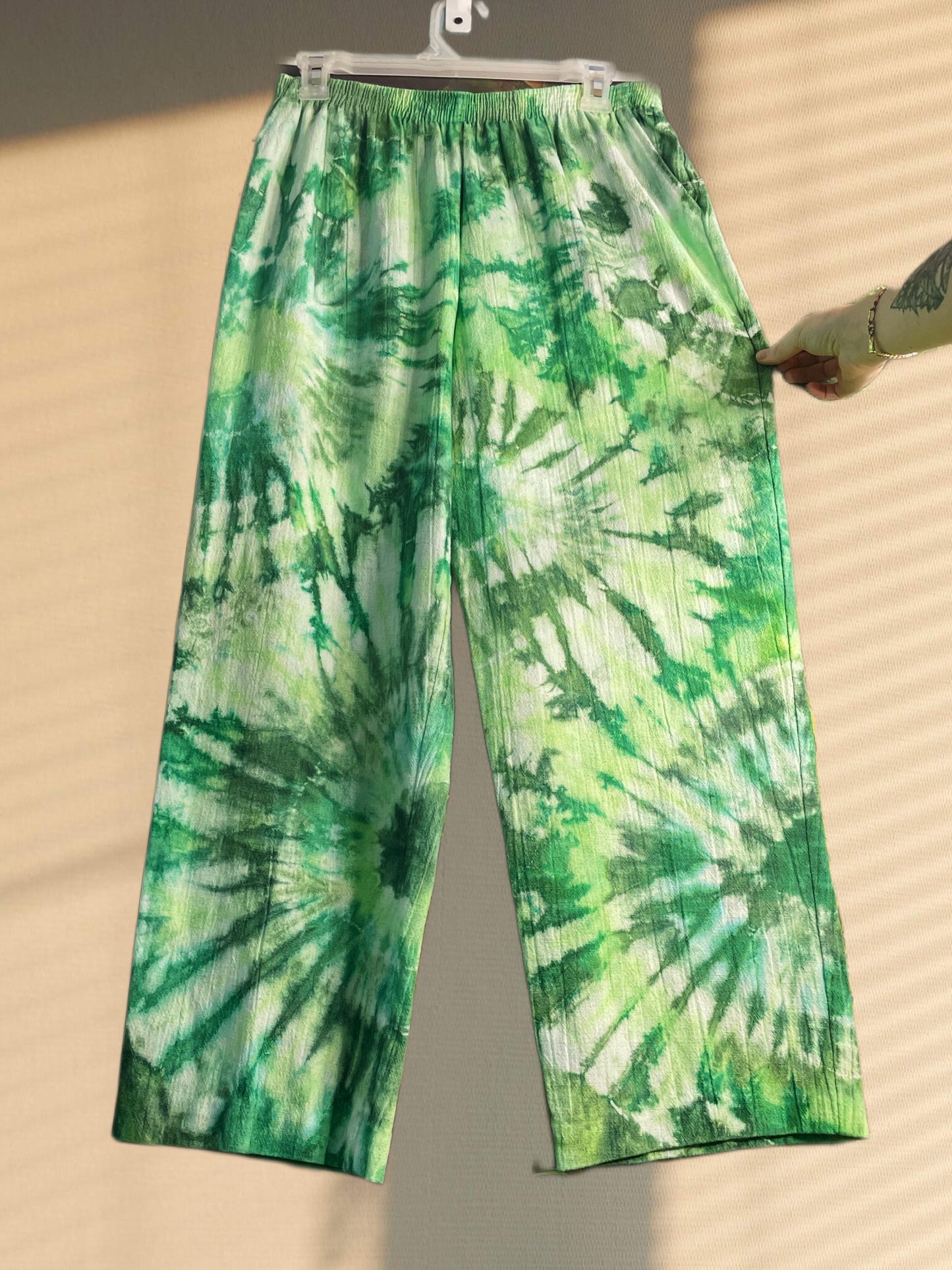 Recycled Linen Green Tie Dye Pants