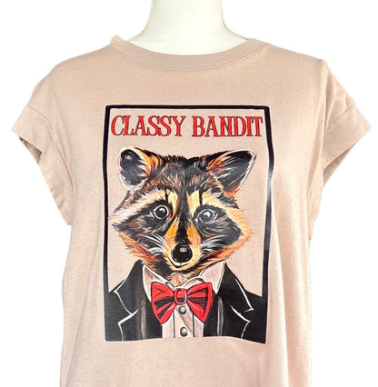 "Classy Bandit" Beige Cropped Sleeve Womens' Tee Medium