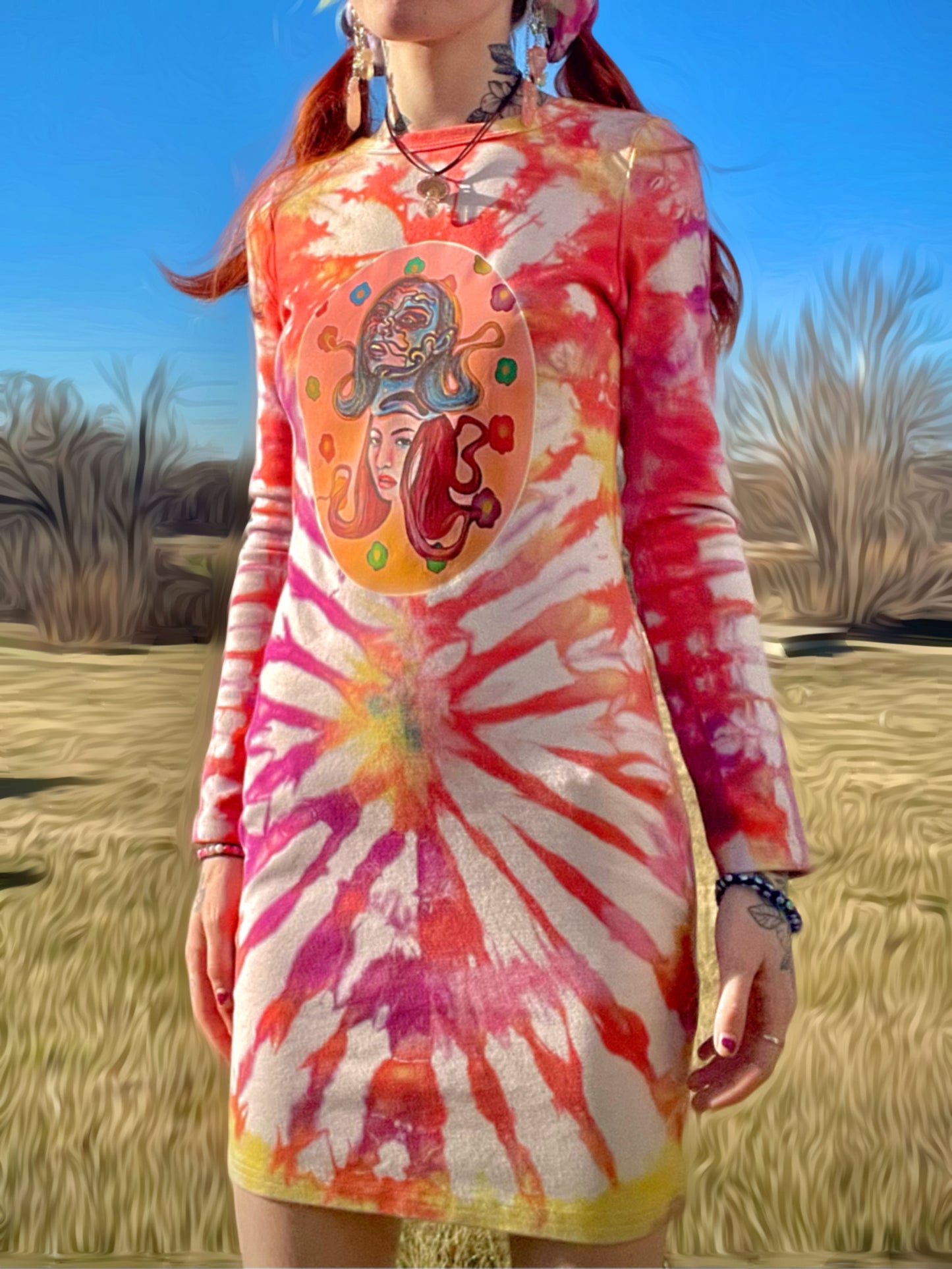 Bodycon Tie Dye Long Sleeve Dress