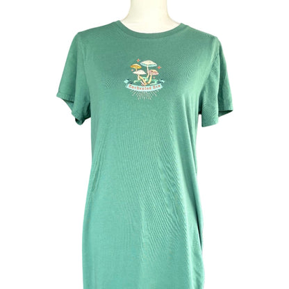 Enchanted Mushrooms Green T-Shirt Dress w/ Adjustable Ruched Siding