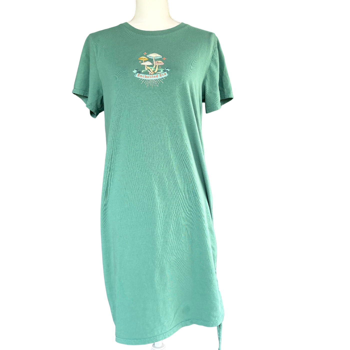 Enchanted Mushrooms Green T-Shirt Dress w/ Adjustable Ruched Siding Enchanted Eco Enchanted Mushrooms Green T-Shirt Dress w/ Adjustable Ruched Siding Enchanted Eco