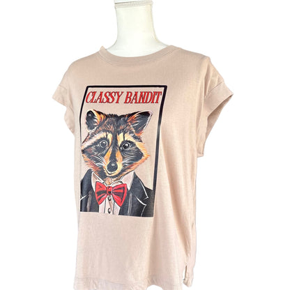 "Classy Bandit" Beige Cropped Sleeve Womens' Tee Medium