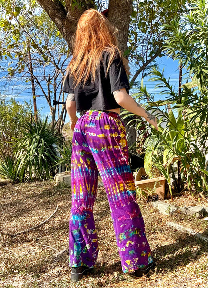 Purple Multi-Color Tie Dye Bell Bottom Pants