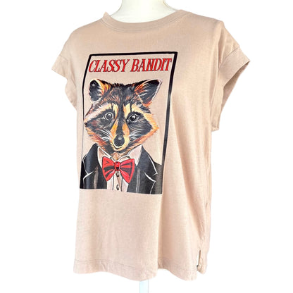 "Classy Bandit" Beige Cropped Sleeve Womens' Tee Medium