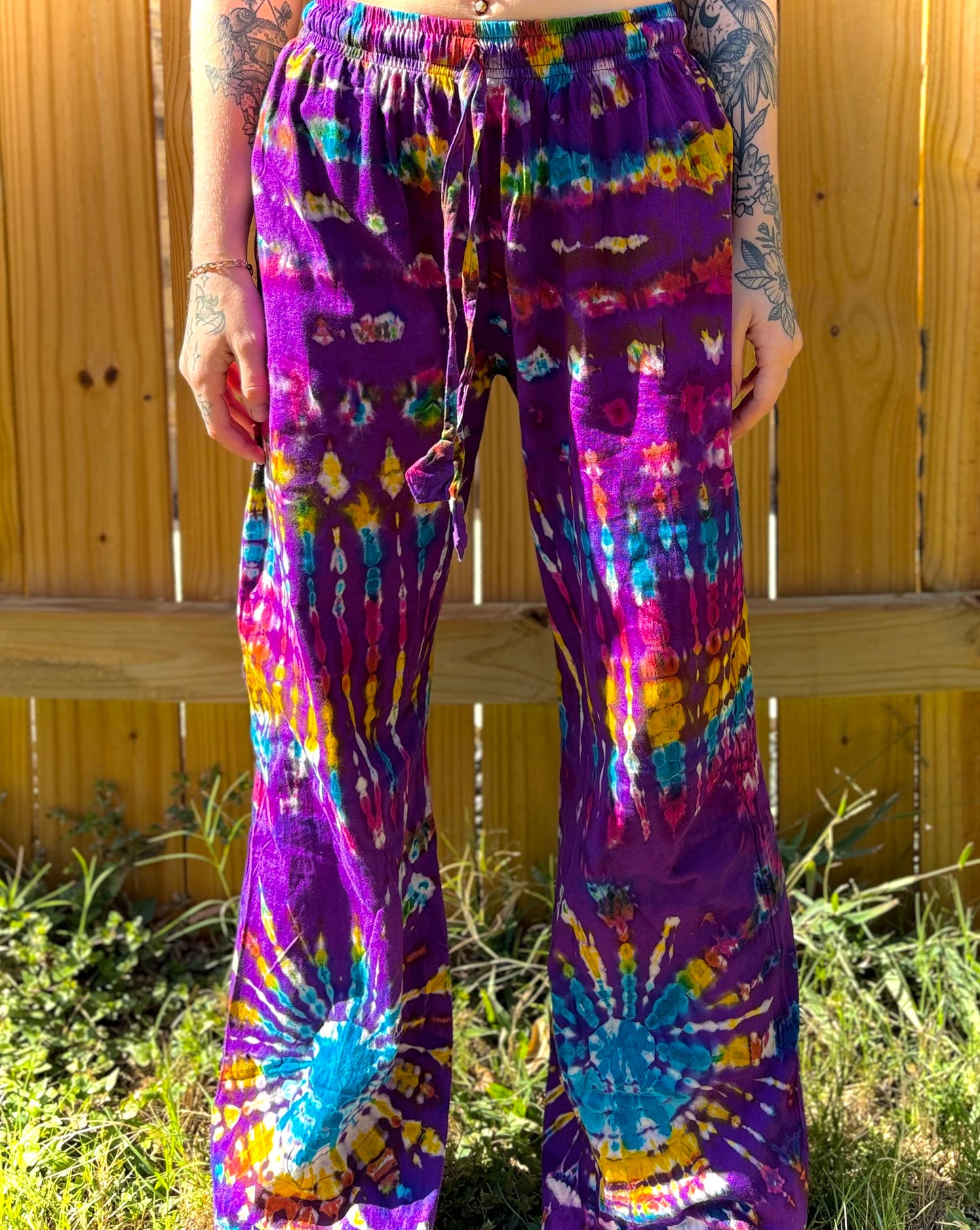 Purple Multi-Color Tie Dye Bell Bottom Pants