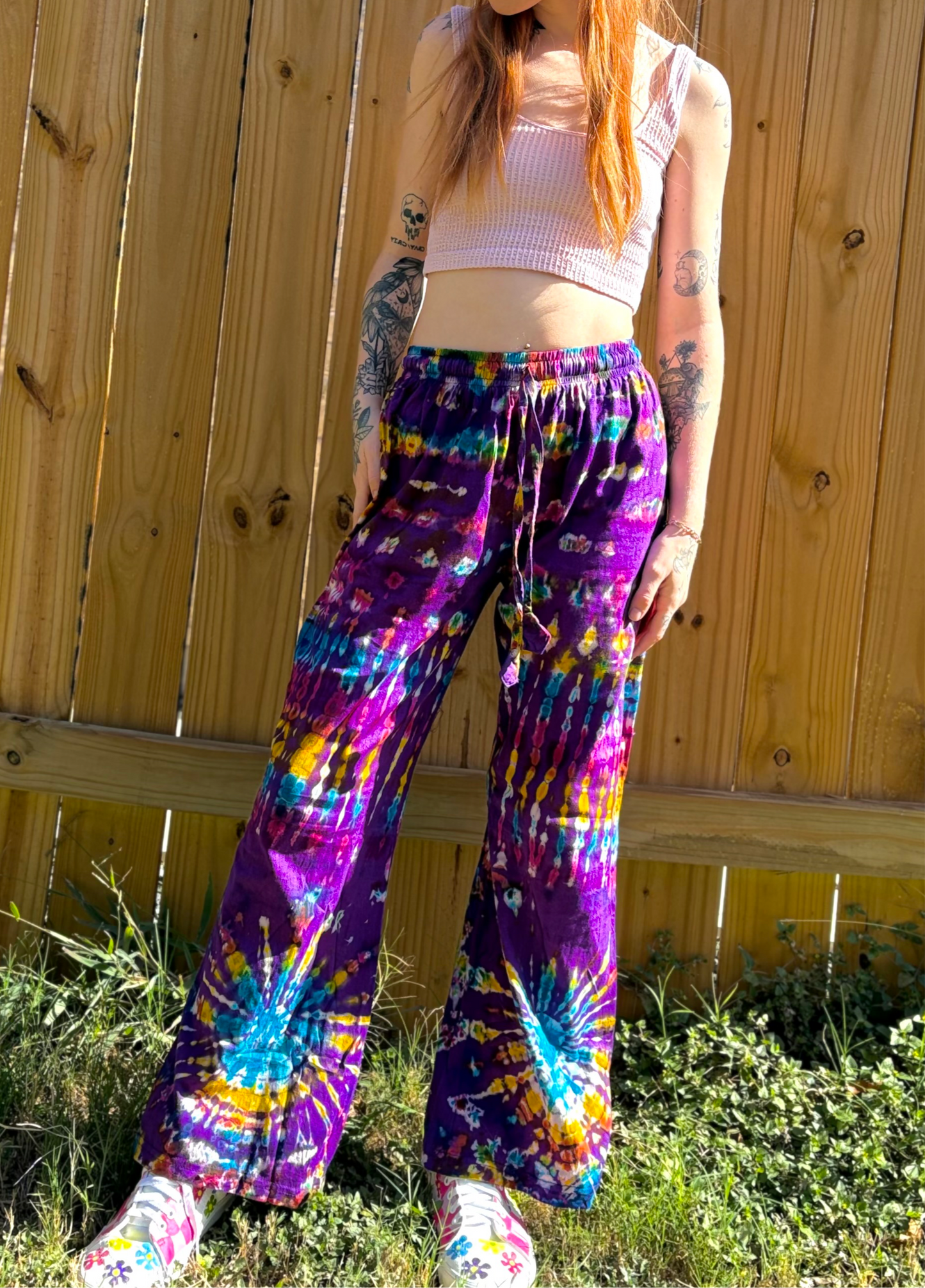 Purple Multi-Color Tie Dye Bell Bottom Pants