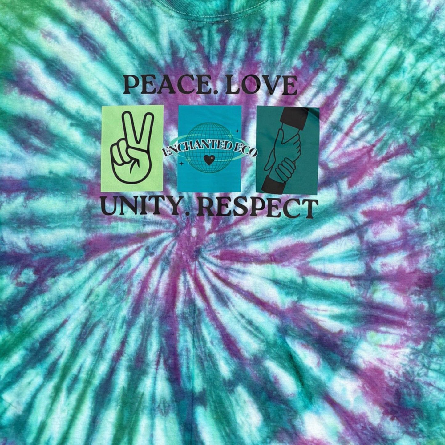 Peace, Love, Unity, Respect Spiral Tee 2XL Unisex