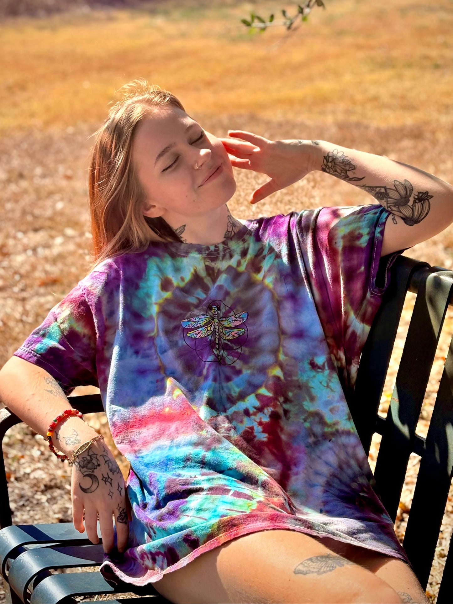 Sacred Geometry Dragon Fly Tie Dye Tee T-Shirt XL