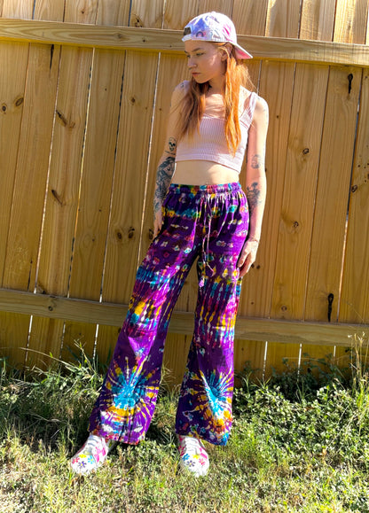 Purple Multi-Color Tie Dye Bell Bottom Pants