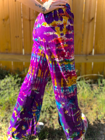 Purple Multi-Color Tie Dye Bell Bottom Pants