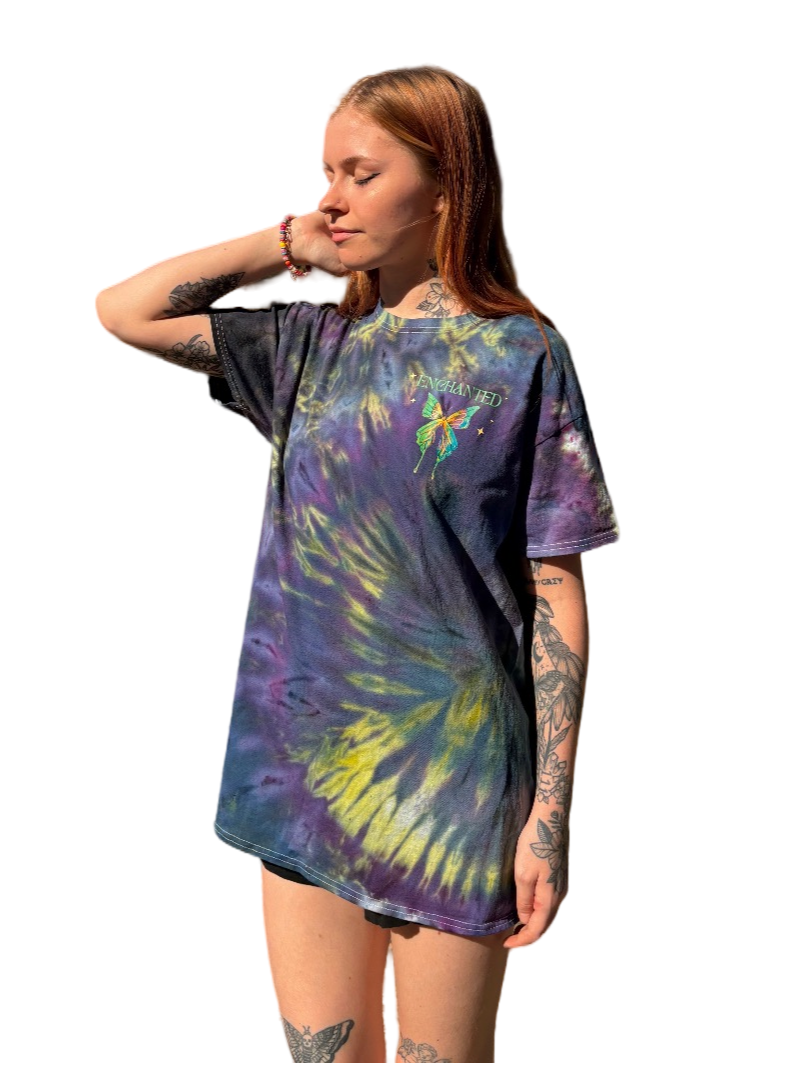 ‘Enchanted’ Metallic Watercolor Butterfly Tie Dye Tee T-Shirt