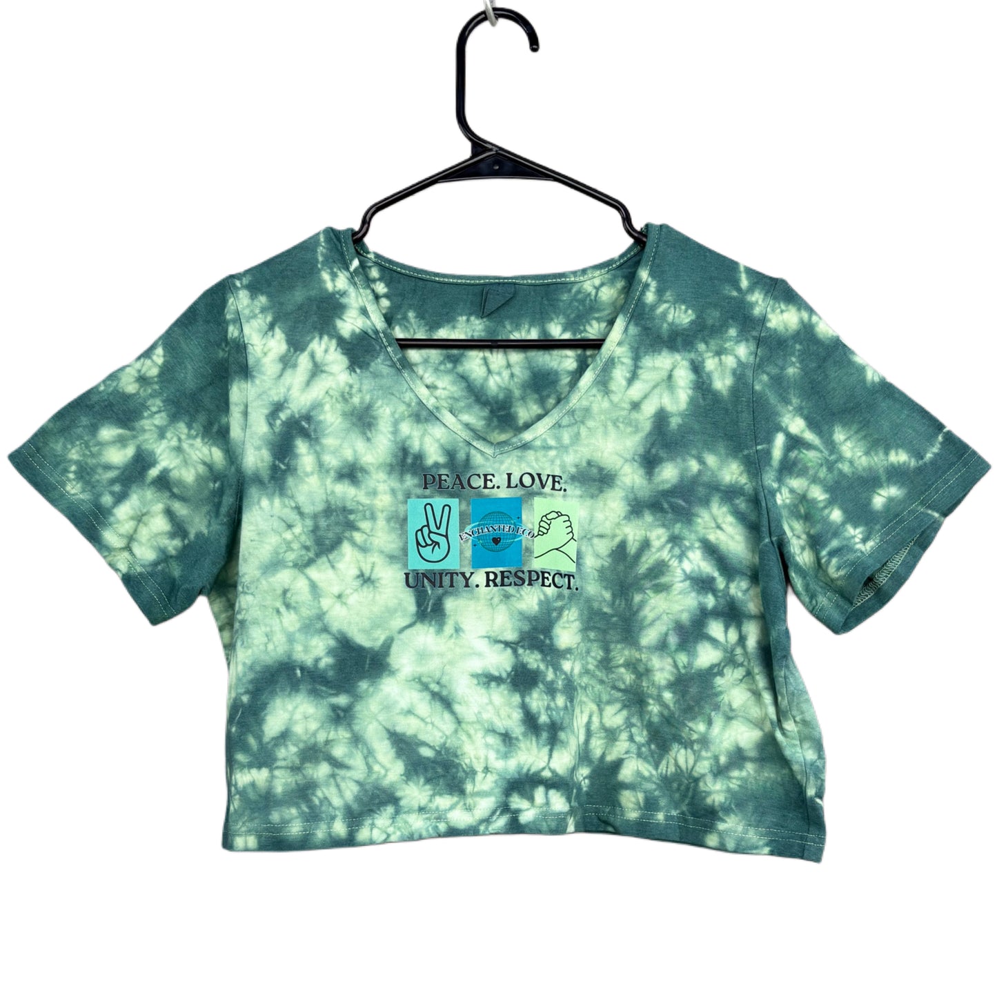 Peace, Love, Unity, Respect Green Crop Top Tee