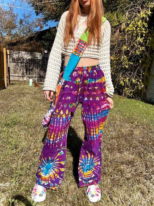 Purple Multi-Color Tie Dye Bell Bottom Pants