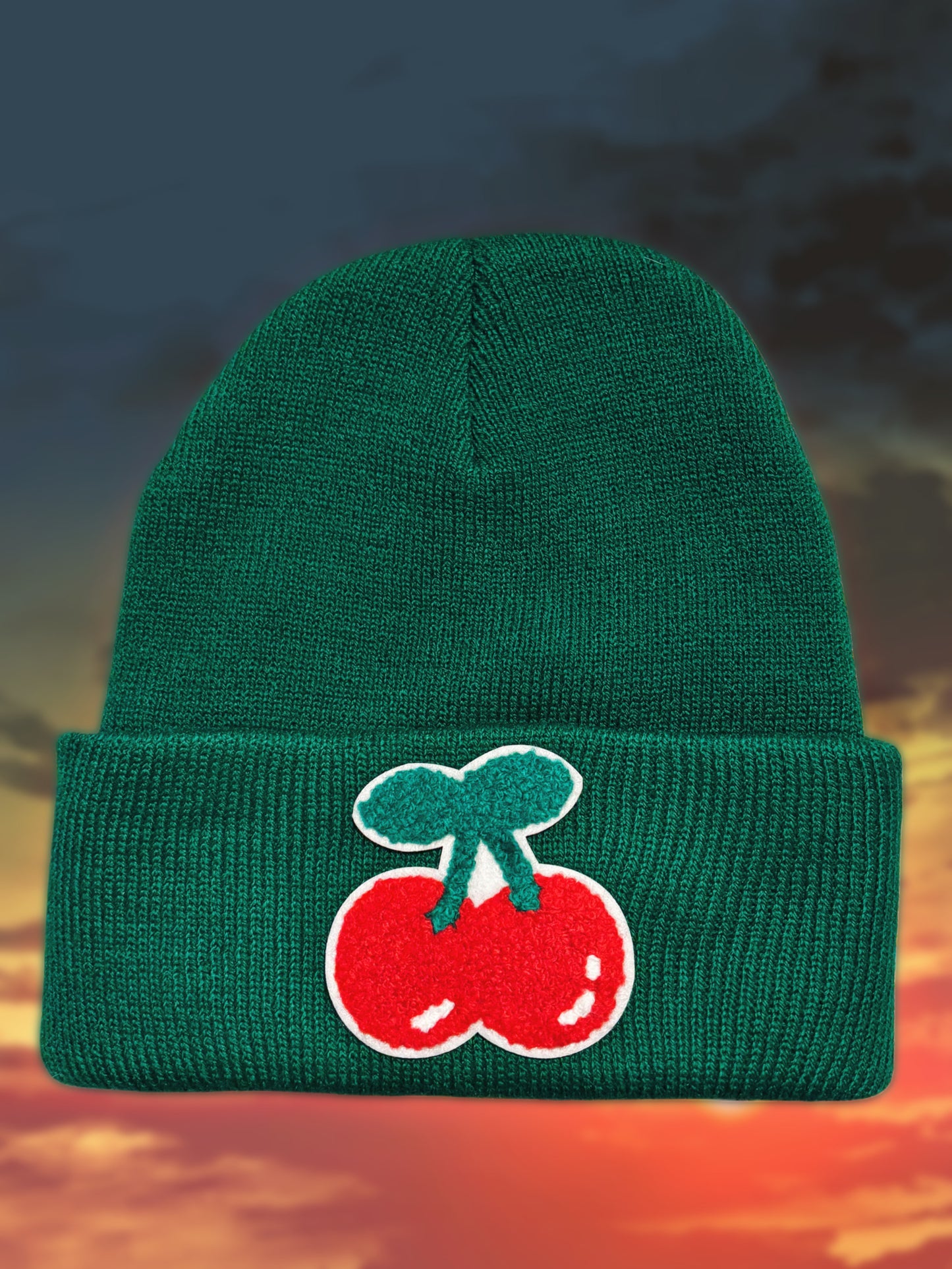 Cherry Bliss Forest Green Beanie - One of a Kind