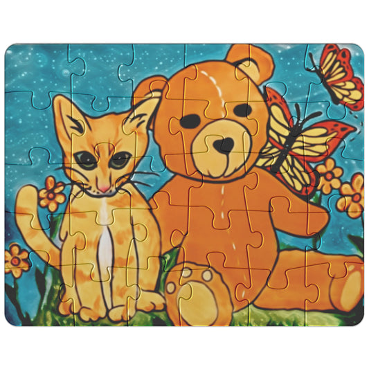 'A Field of Whimsy' Kitten and Teddy Bear Puzzle