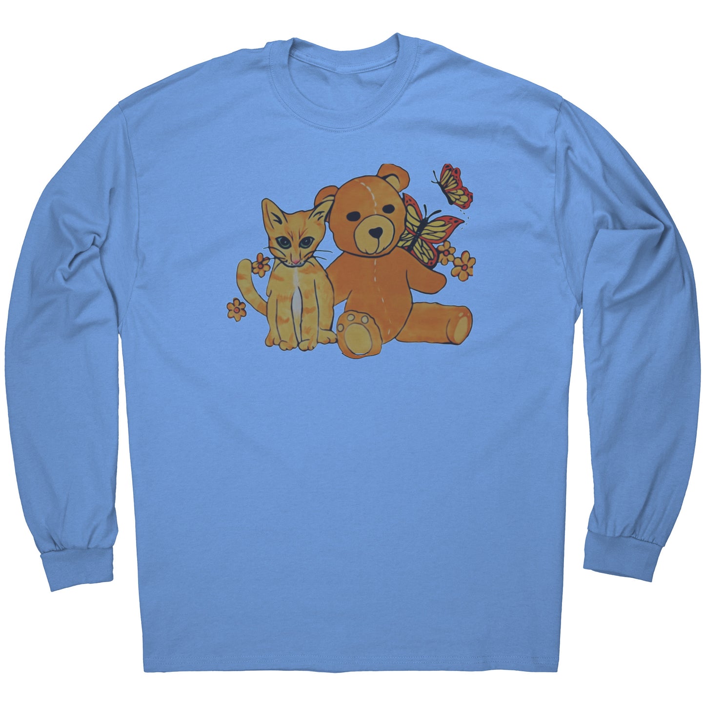 'A Field of Whimsy' Kitten and Teddy Bear Long Sleeve Tee T-Shirt