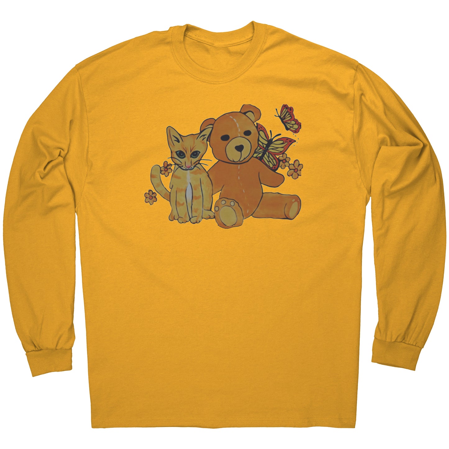 'A Field of Whimsy' Kitten and Teddy Bear Long Sleeve Tee T-Shirt