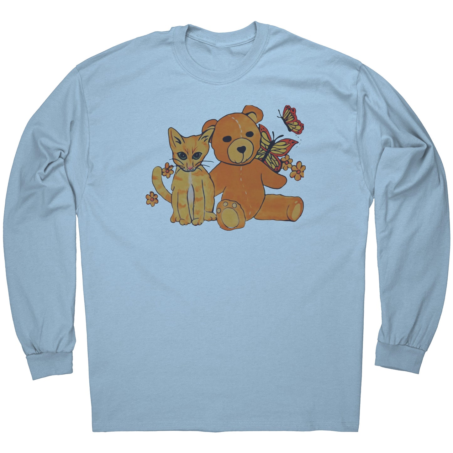 'A Field of Whimsy' Kitten and Teddy Bear Long Sleeve Tee T-Shirt