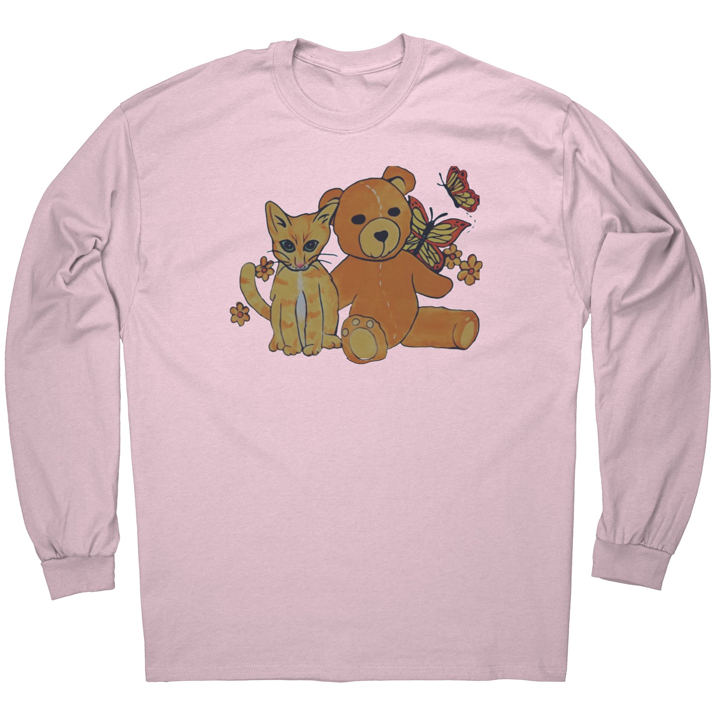 'A Field of Whimsy' Kitten and Teddy Bear Long Sleeve Tee T-Shirt