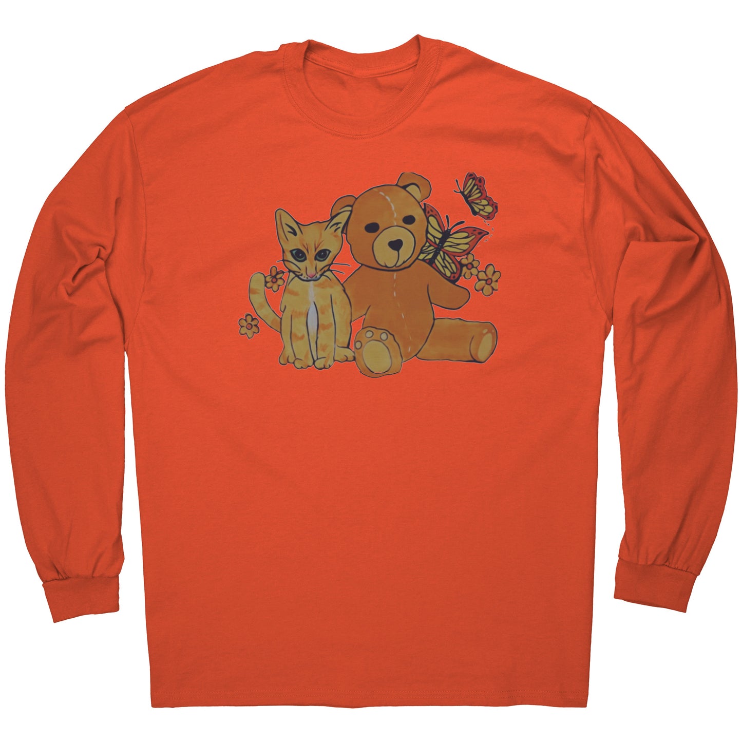 'A Field of Whimsy' Kitten and Teddy Bear Long Sleeve Tee T-Shirt