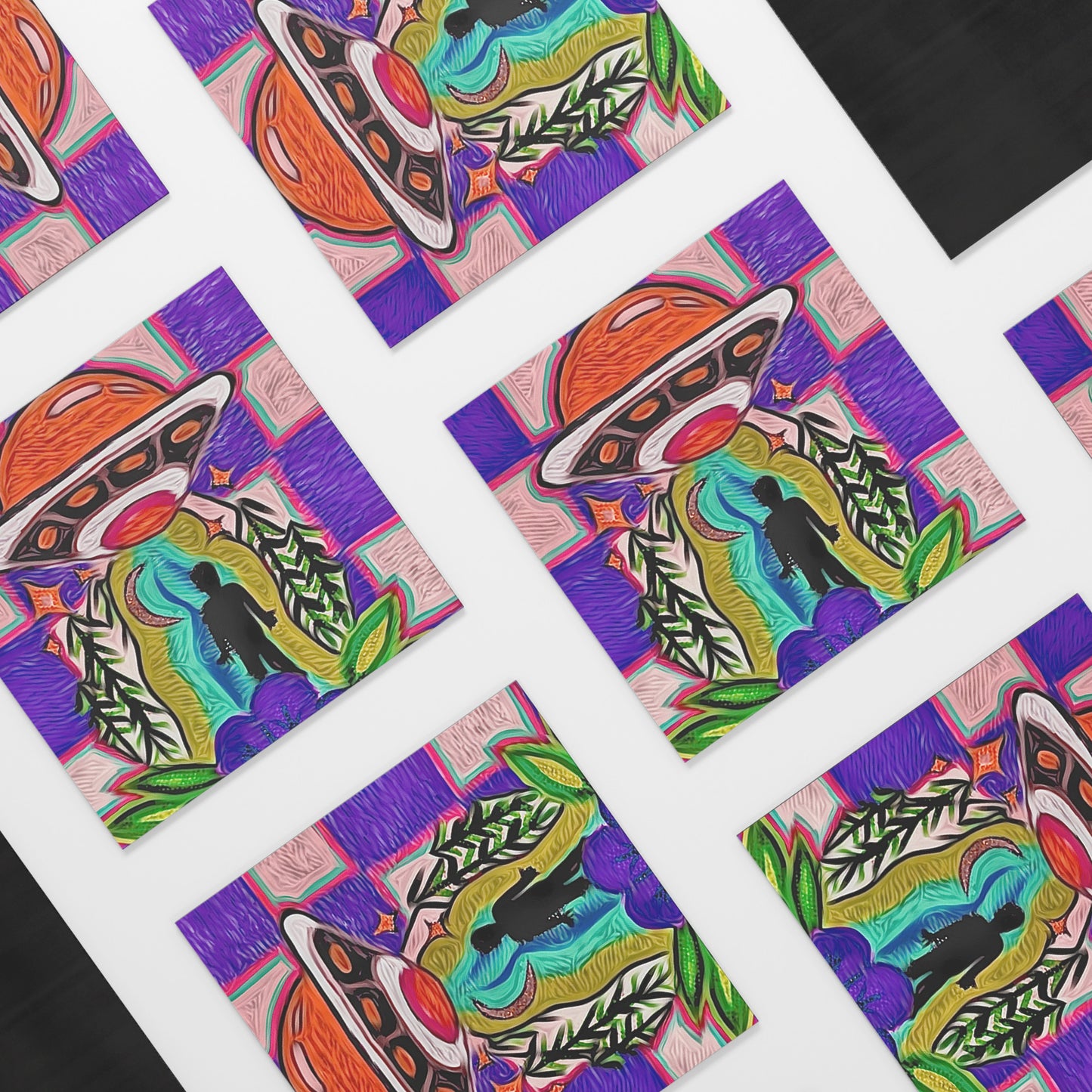 Alien Abduction Square Magnet