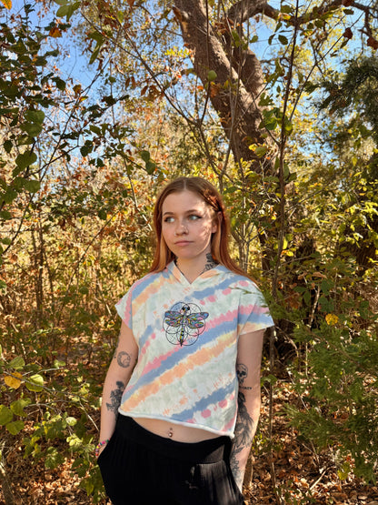 Geometry Dragon Fly Crop Cut-Off Tie Dye Hoodie