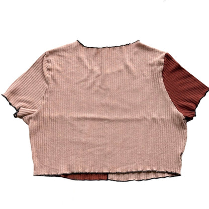 "No Rain, No Flowers" Two Tone Patchwork Crop Top Large Tee