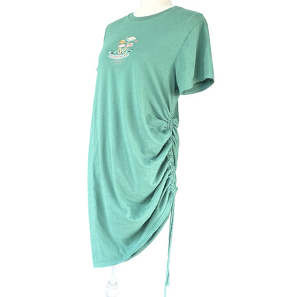 Enchanted Mushrooms Green T-Shirt Dress w/ Adjustable Ruched Siding