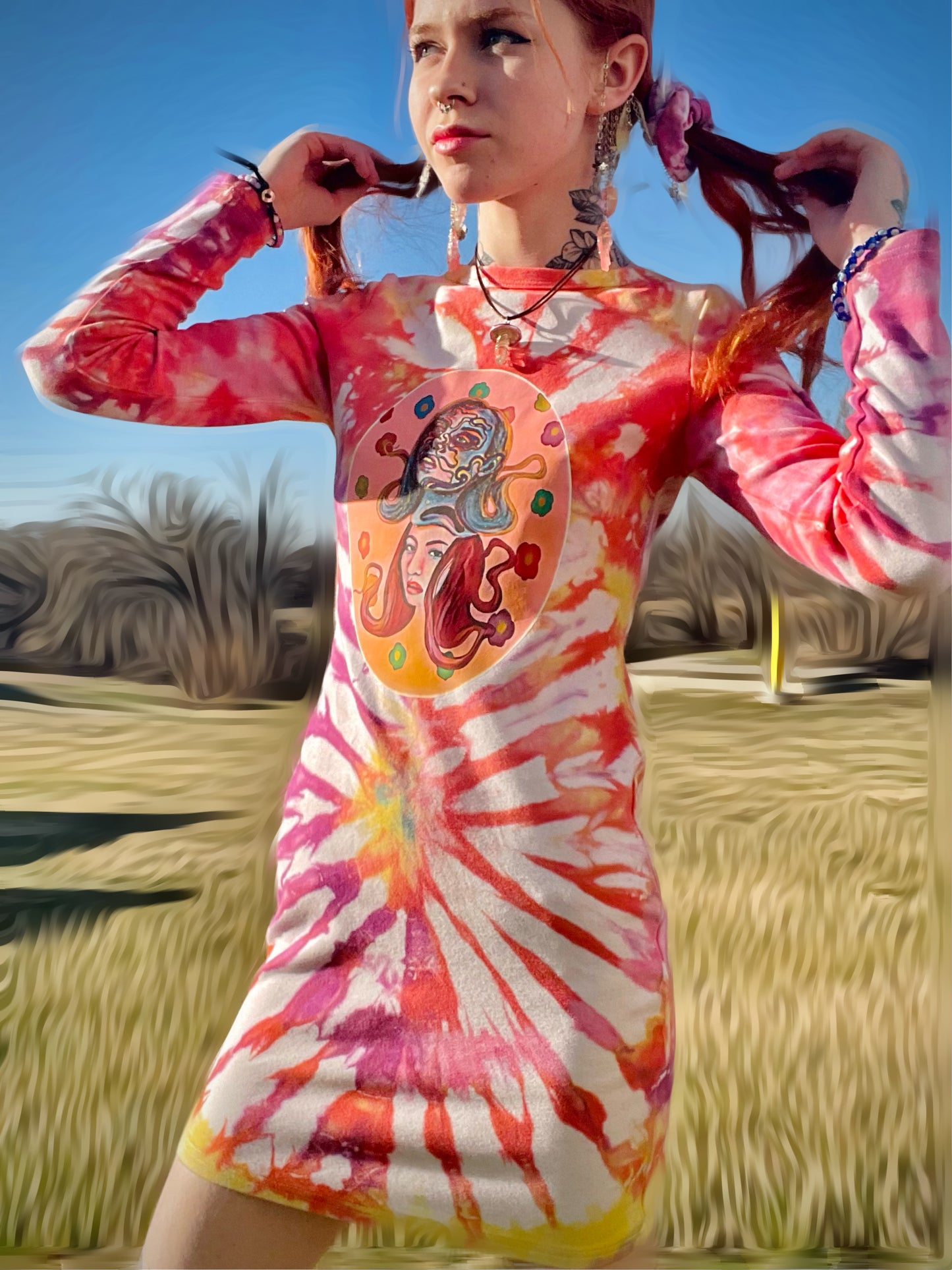 Bodycon Tie Dye Long Sleeve Dress