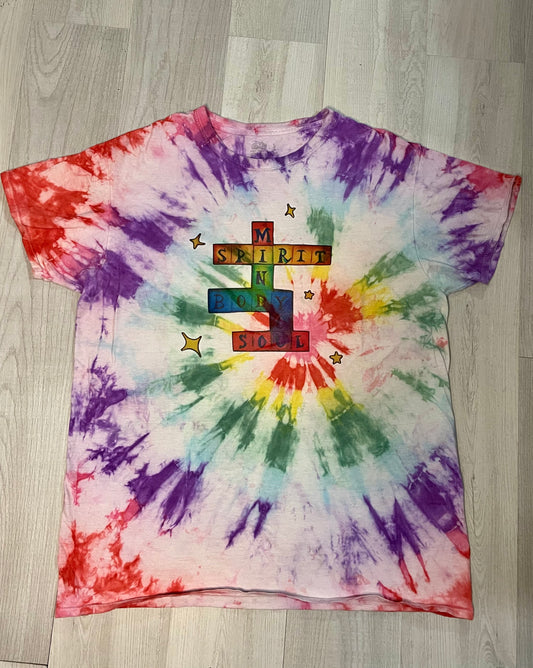 Mind Body Spirit Soul YOU Crossword Rainbow Tie Dye T-Shirt Large
