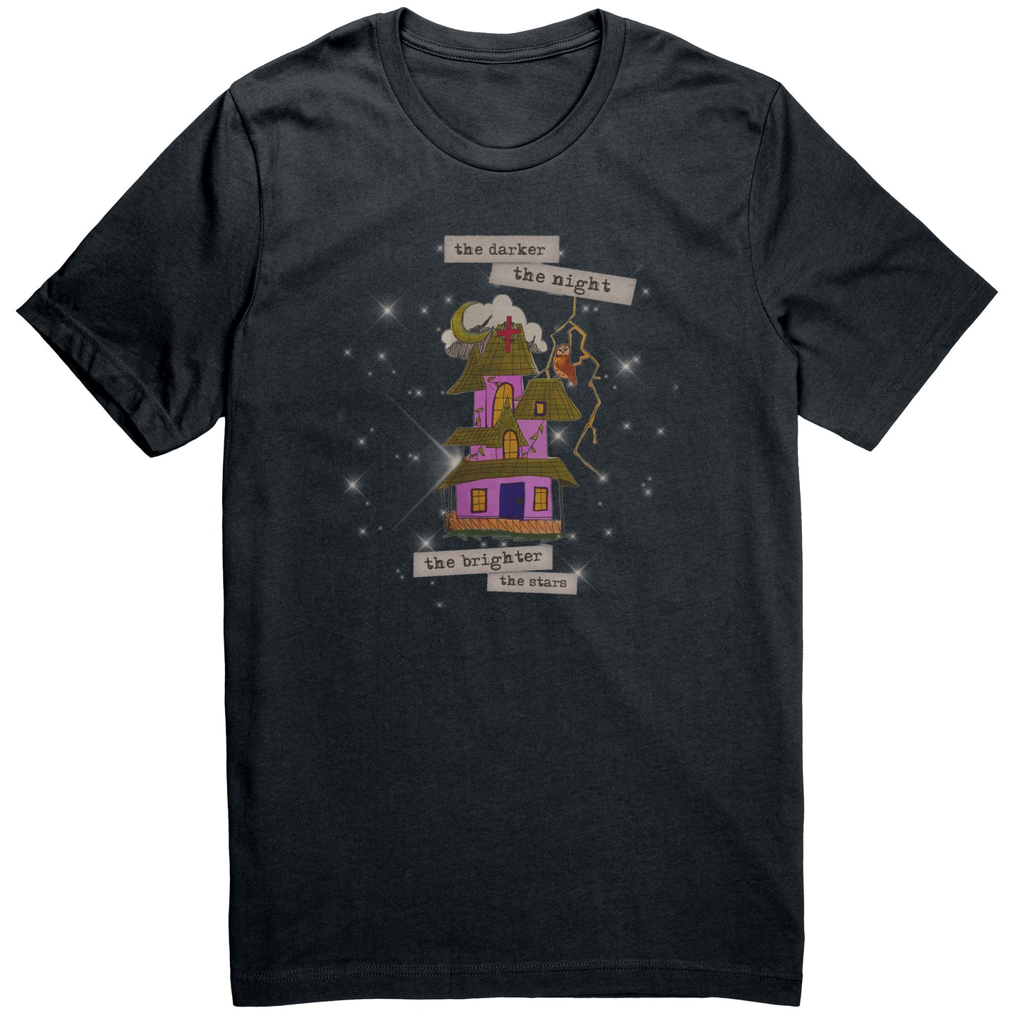 Darker the Night Brighter the Stars Owl Witchy House Lightning Tee