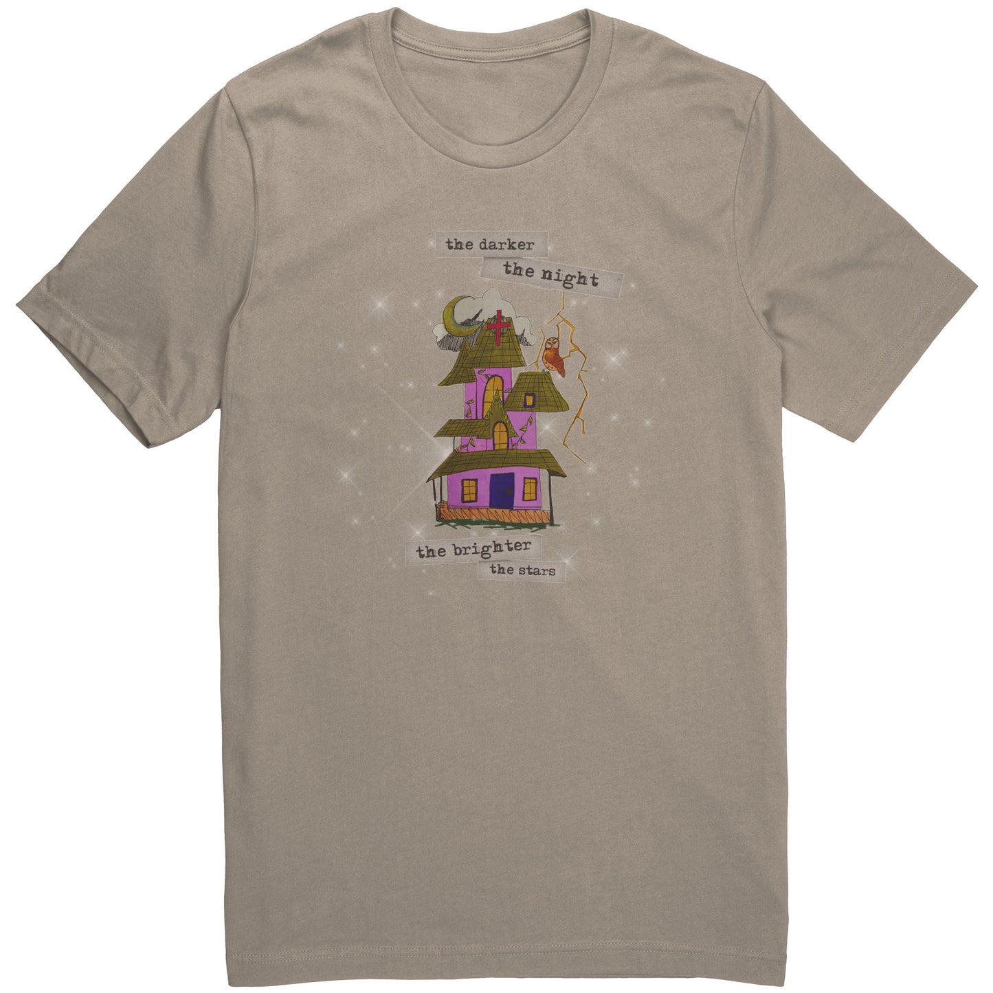 Darker the Night Brighter the Stars Owl Witchy House Lightning Tee