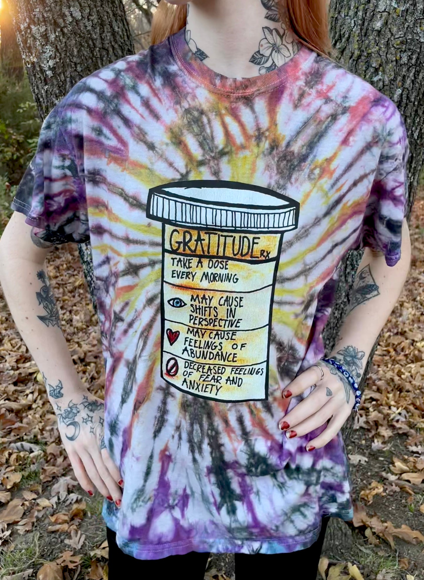 Gratitude and Abundance Tie Dye T-Shirt Medium