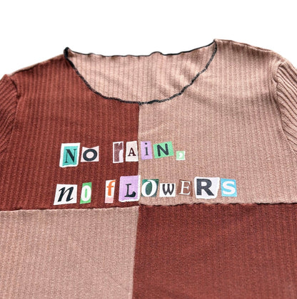 "No Rain, No Flowers" Two Tone Patchwork Crop Top Large Tee