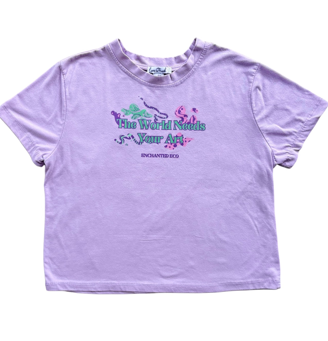 "The World Needs Your Art" Purple Crop Tee Small