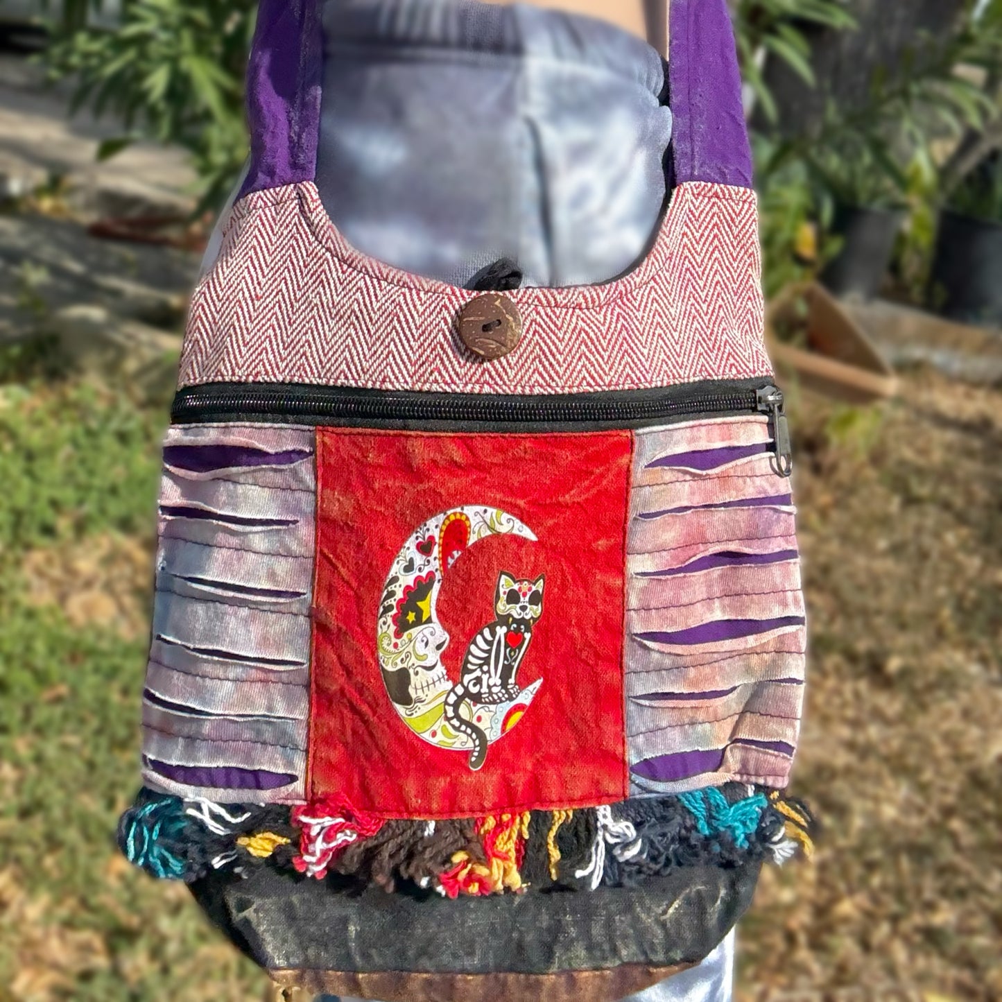 Moon & Cat Mini Tie Dye Patchwork Crossbody Purse Bag