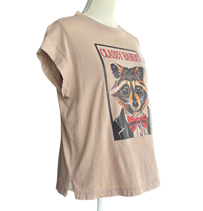 "Classy Bandit" Beige Cropped Sleeve Womens' Tee Medium