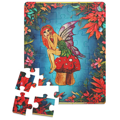 Fairy on a Mushroom Flower Nature Portrait Artwork Puzzle