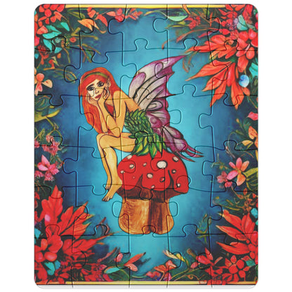 Fairy on a Mushroom Flower Nature Portrait Artwork Puzzle