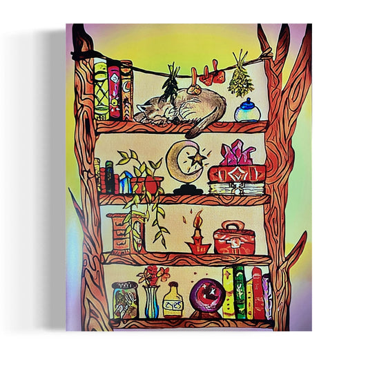 Mystical Haven Cat & Bookshelf Wall Decor Poster