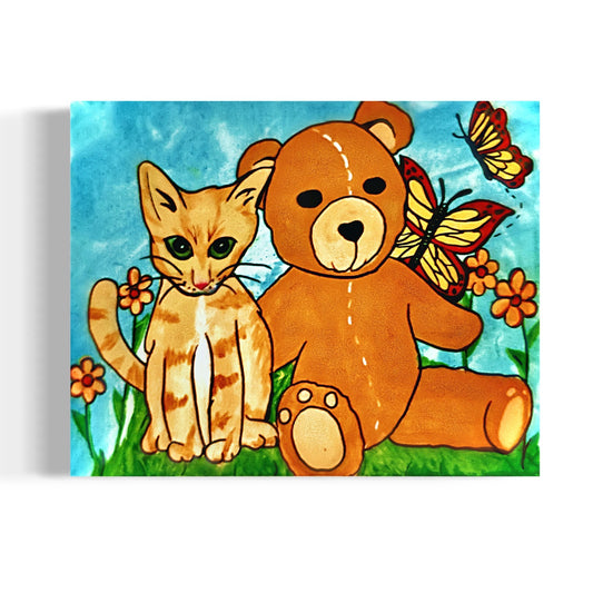 Kitten & Teddy Bear Wall Art Poster