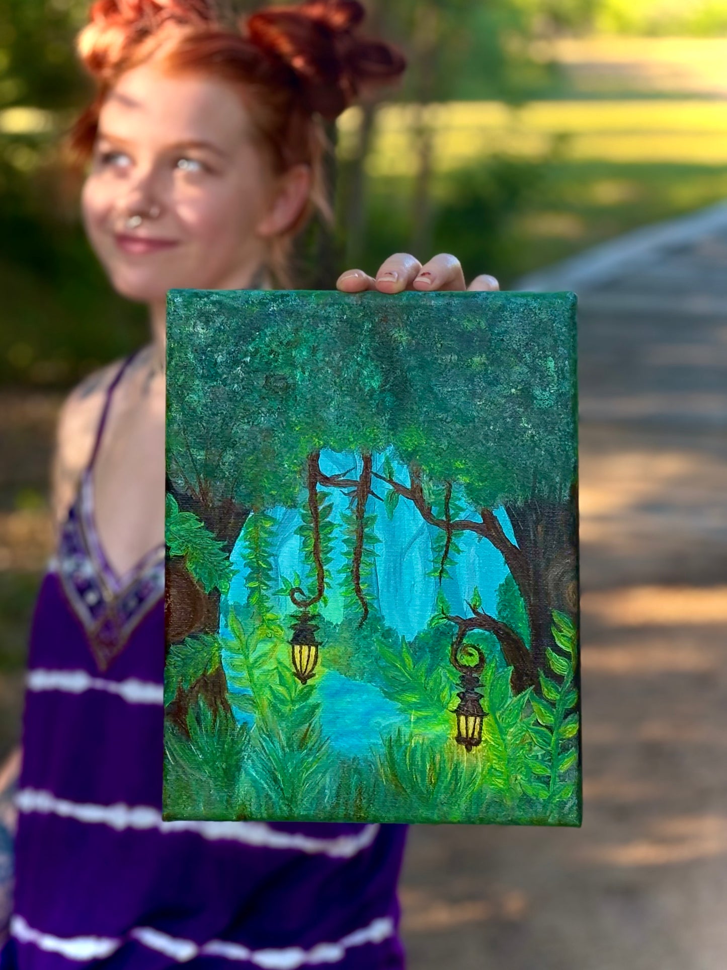 'Path Through The Enchanted Forest" Original Oil Painting 8"x10"