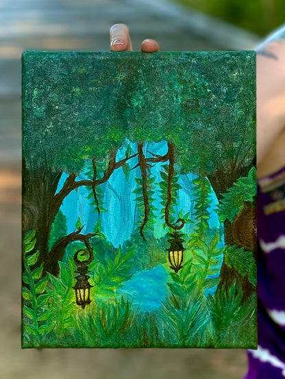 'Path Through The Enchanted Forest" Original Oil Painting 8"x10"