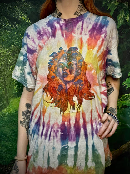 Mushroom Fungi Goddess Rainbow Tie Dye Tee T-Shirt Large