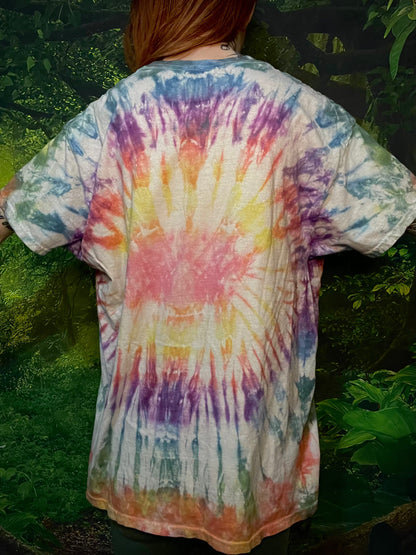 Mushroom Fungi Goddess Rainbow Tie Dye Tee T-Shirt Large